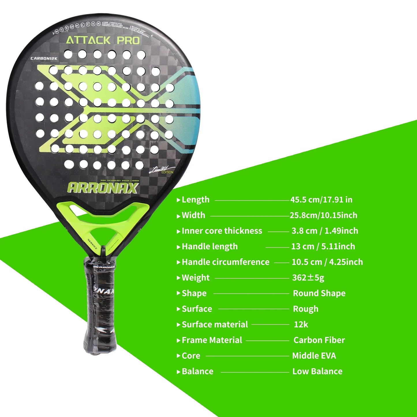 Arronax  Padel Tennis Racket , 12k Carbon Fiber, EVA Rackets ARRONAX