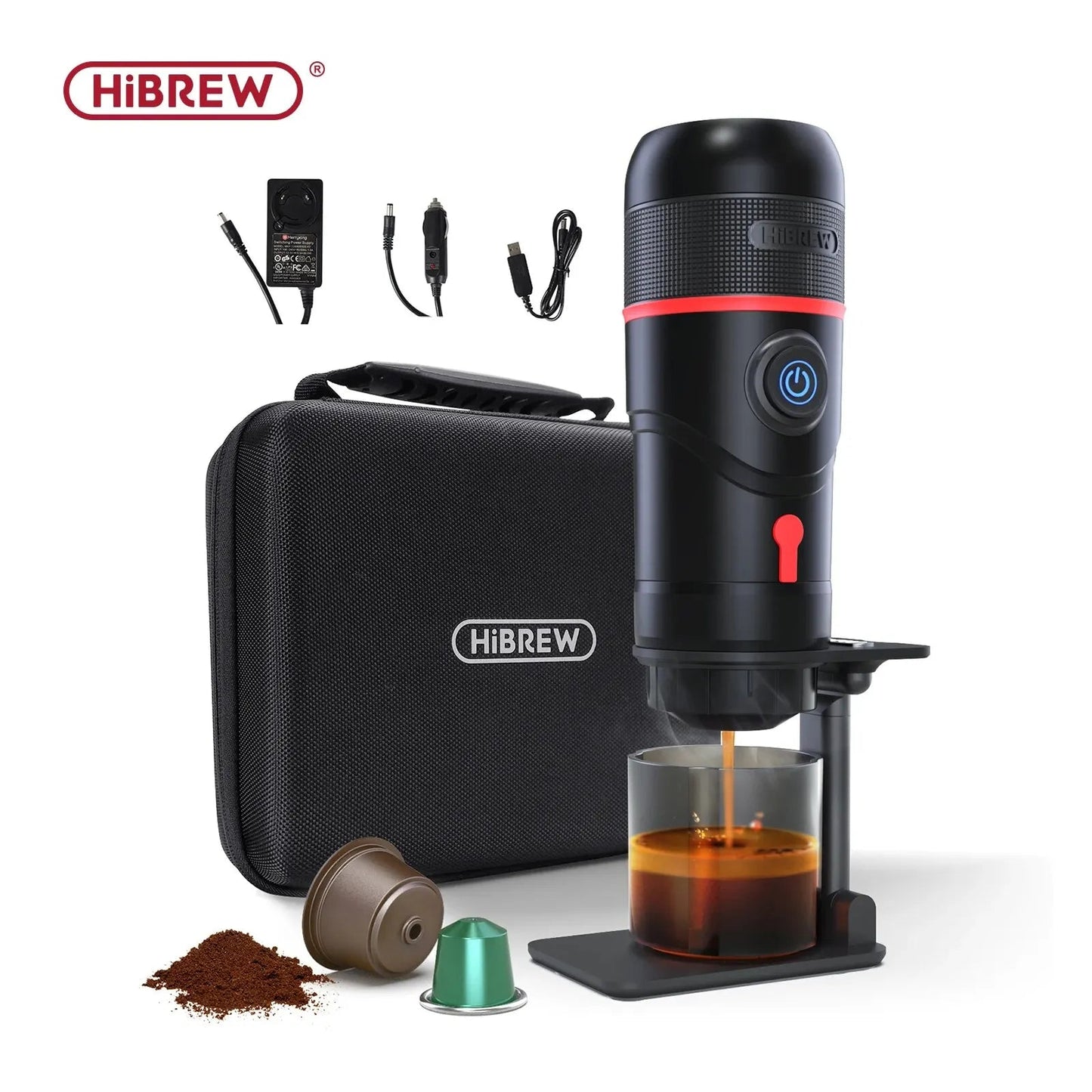 HiBREW Portable Coffee Machine for Car & Home,DC12V Expresso Coffee Maker Fit Nexpresso Dolce Pod Capsule Coffee Powder H4 IPSILONE